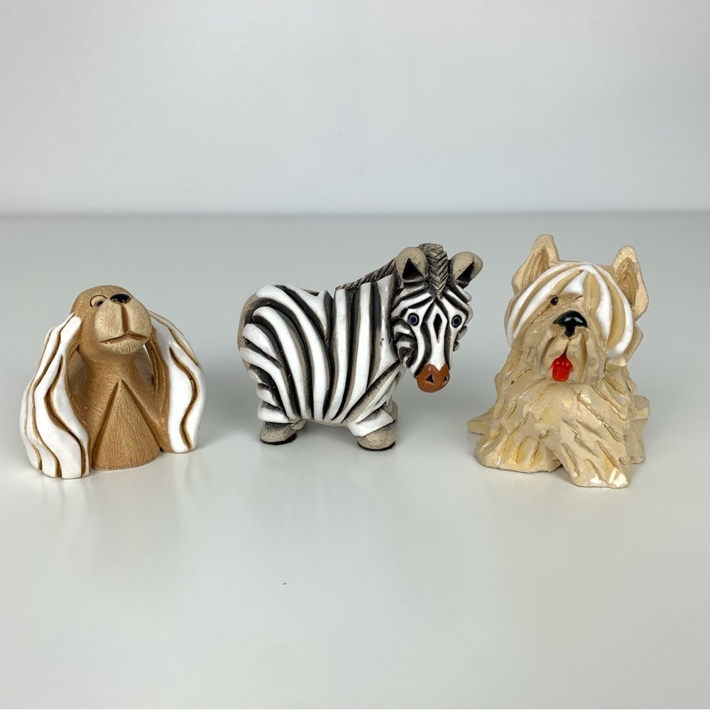 Lot Of 3 Artesania Rinconada Dogs Terrier Zebra Figurine Uruguay Vtg Retired